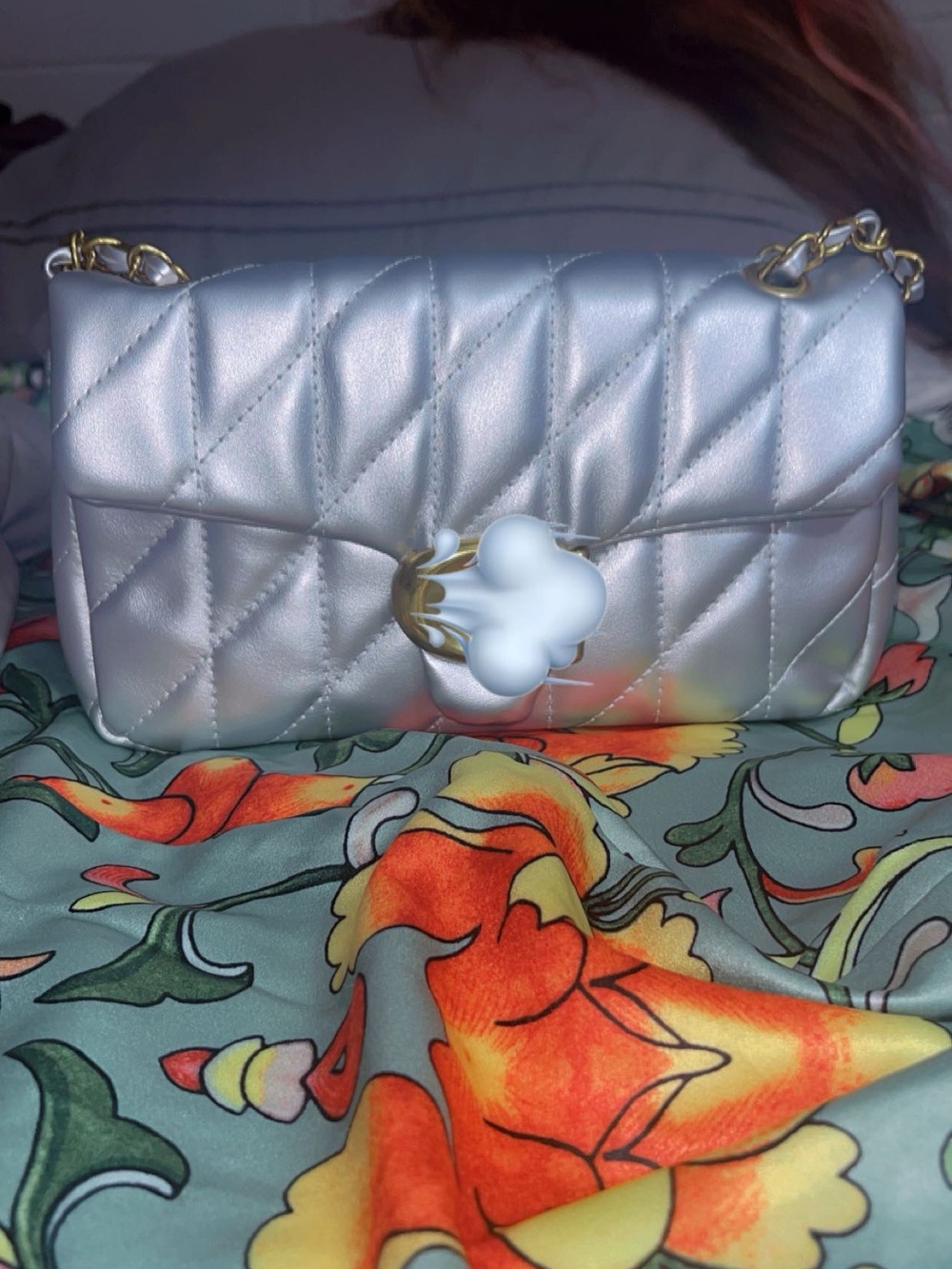 Quilted Metallic Silver Chain Shoulder Bag